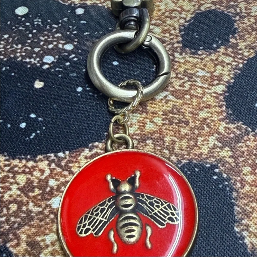 Gucci Bee Keychain Charm in Red and Antique Gold